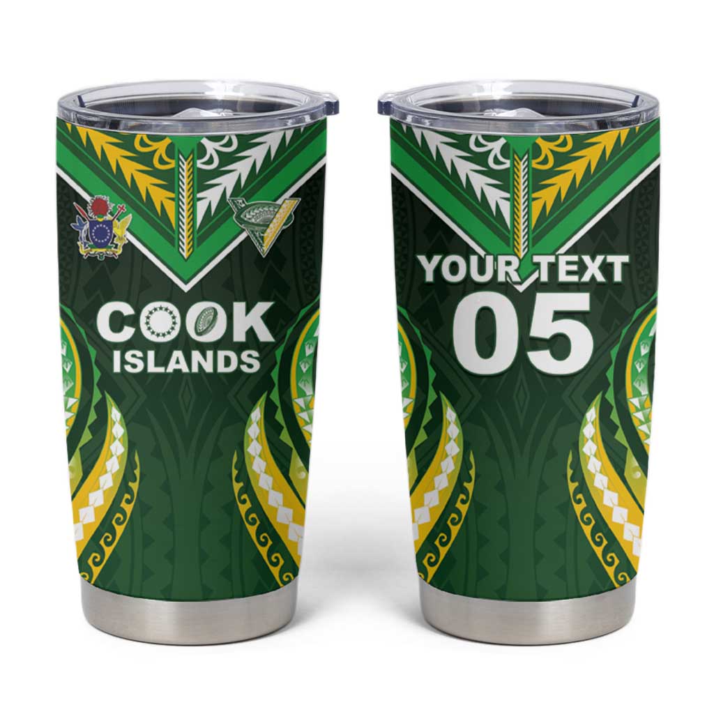 Custom Cook Islands Rugby Tumbler Cup Unique Style Green Version - Polynesian Pride
