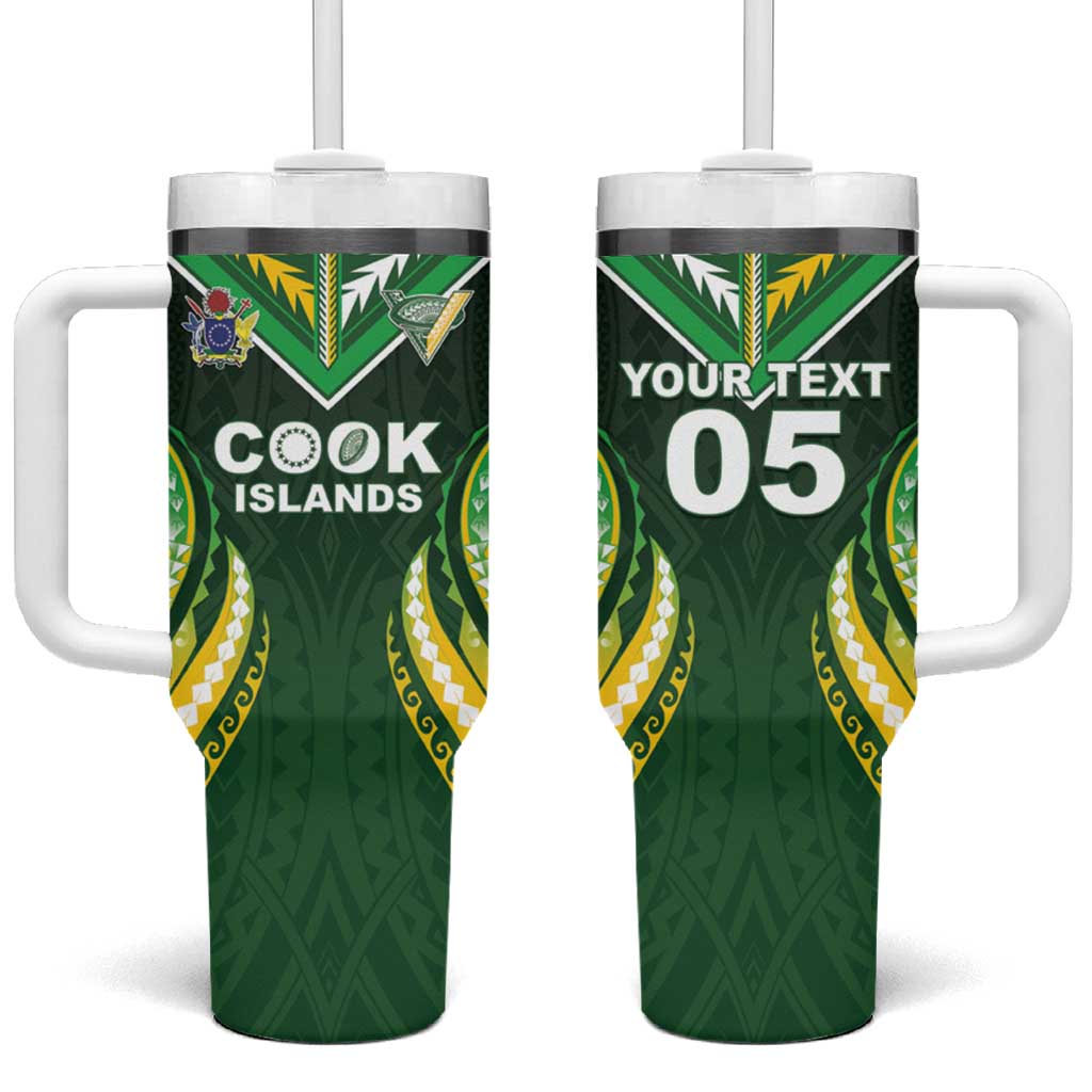 Custom Cook Islands Rugby Tumbler With Handle Unique Style Green Version LT05 One Size: 40 oz Green - Polynesian Pride