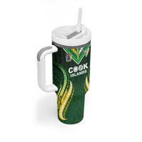 Custom Cook Islands Rugby Tumbler With Handle Unique Style Green Version LT05 - Polynesian Pride