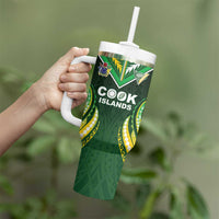 Custom Cook Islands Rugby Tumbler With Handle Unique Style Green Version LT05 - Polynesian Pride