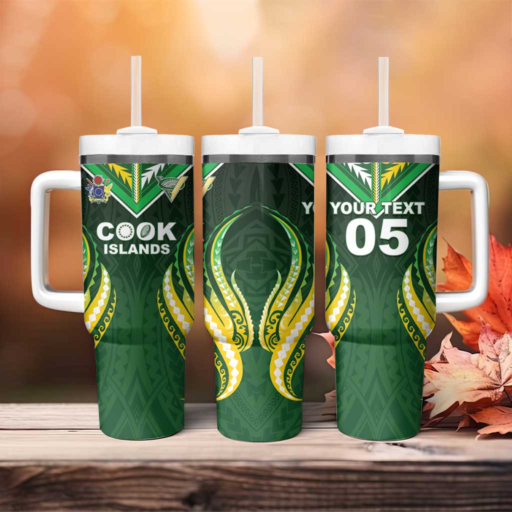 Custom Cook Islands Rugby Tumbler With Handle Unique Style Green Version LT05 - Polynesian Pride