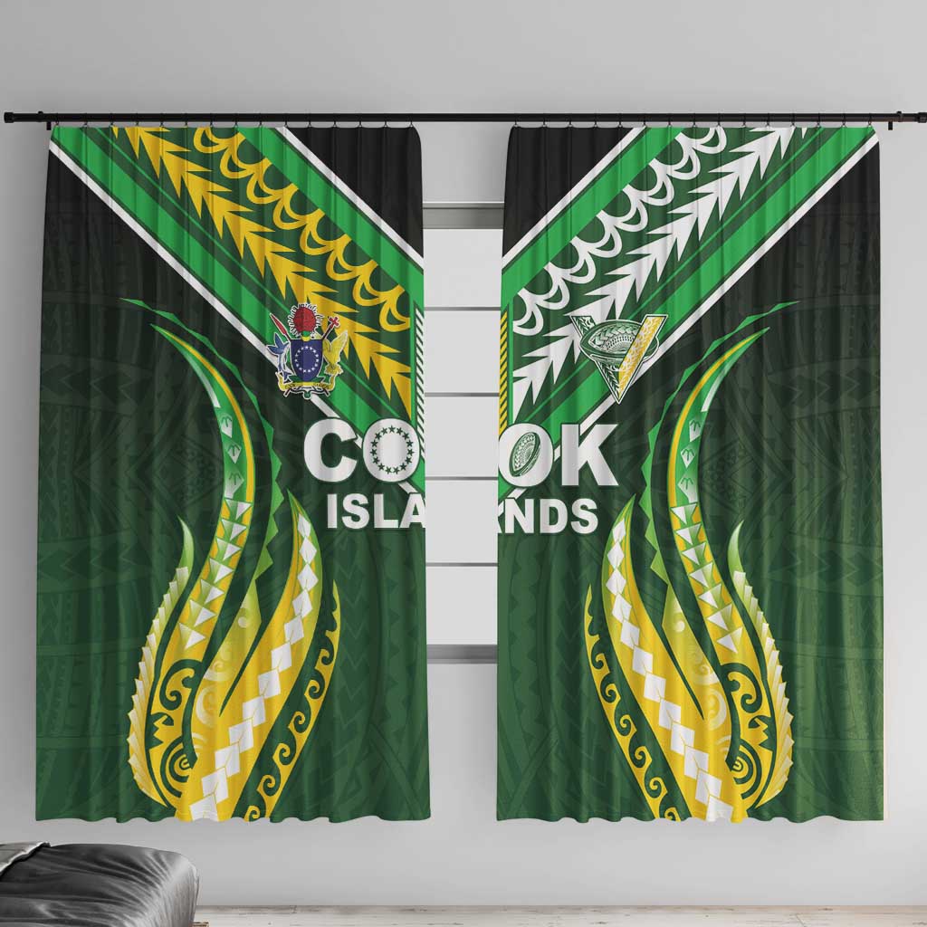 Cook Islands Rugby Window Curtain Unique Style Green Version - Polynesian Pride