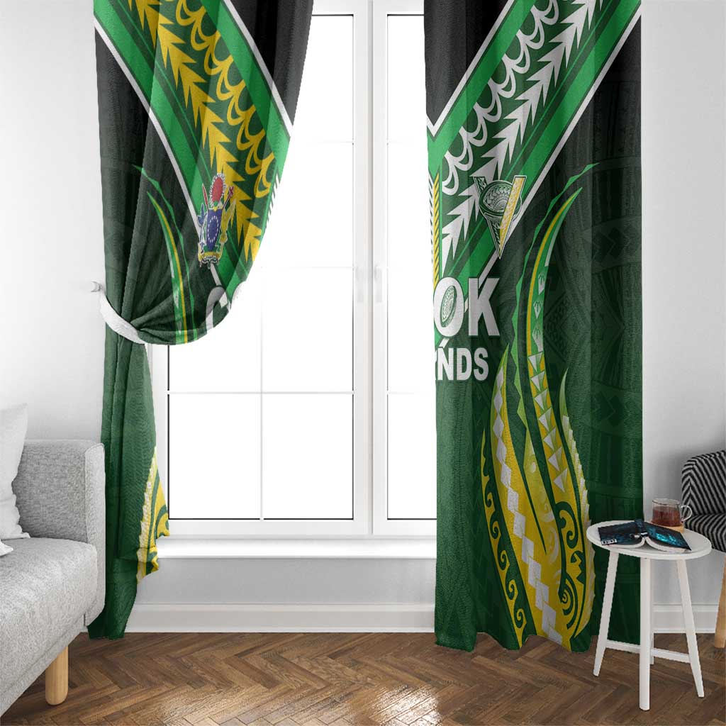 Cook Islands Rugby Window Curtain Unique Style Green Version - Polynesian Pride
