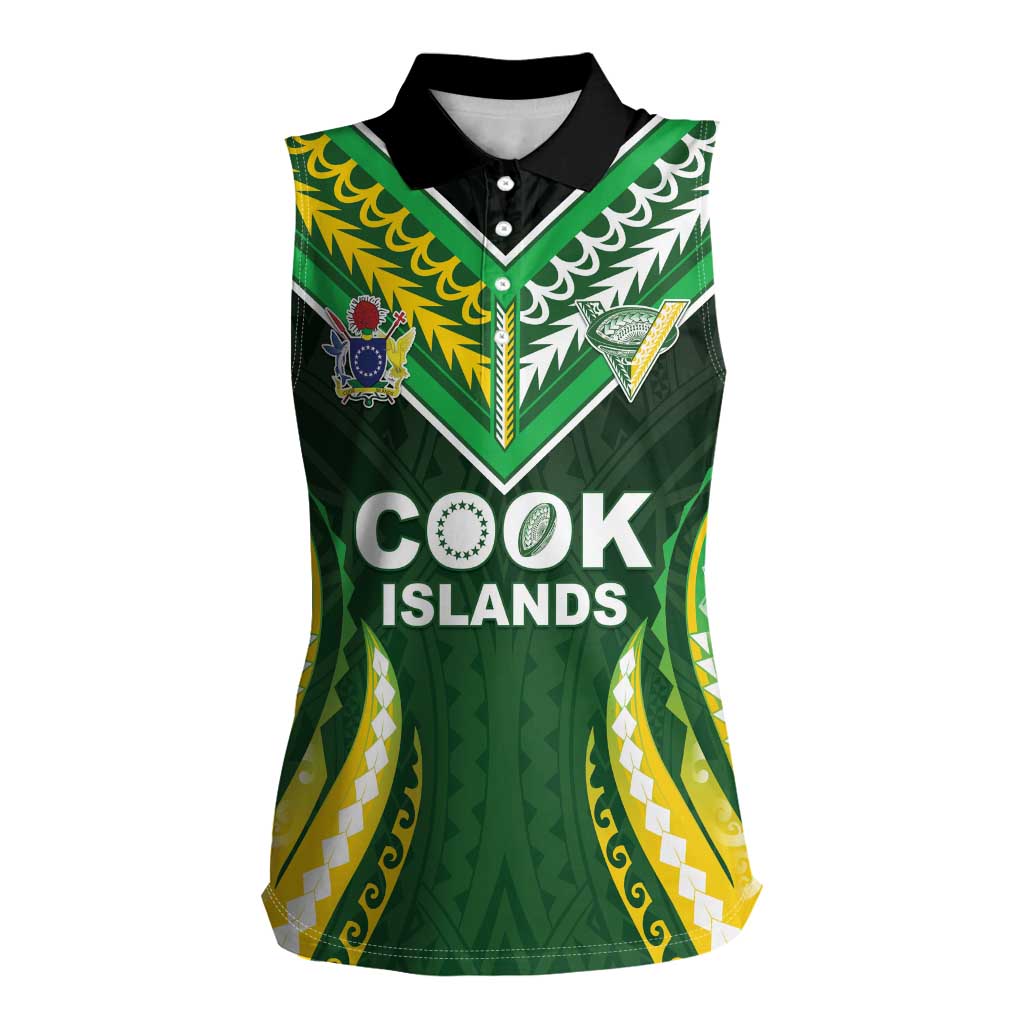 Custom Cook Islands Rugby Women Sleeveless Polo Shirt Unique Style Green Version - Polynesian Pride