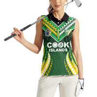 Custom Cook Islands Rugby Women Sleeveless Polo Shirt Unique Style Green Version - Polynesian Pride