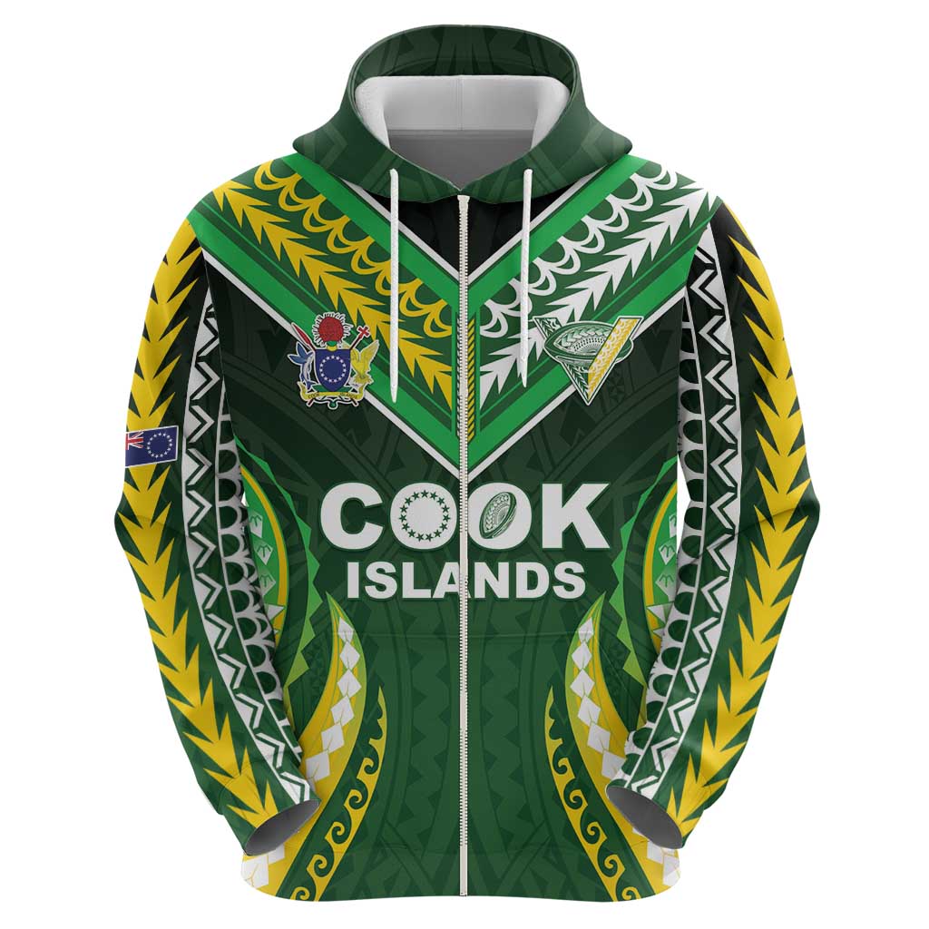 Custom Cook Islands Rugby Zip Hoodie Unique Style Green Version - Polynesian Pride