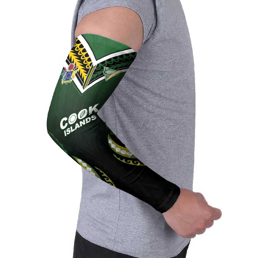Custom Cook Islands Rugby Arm Sleeves Unique Style Black Version - Polynesian Pride