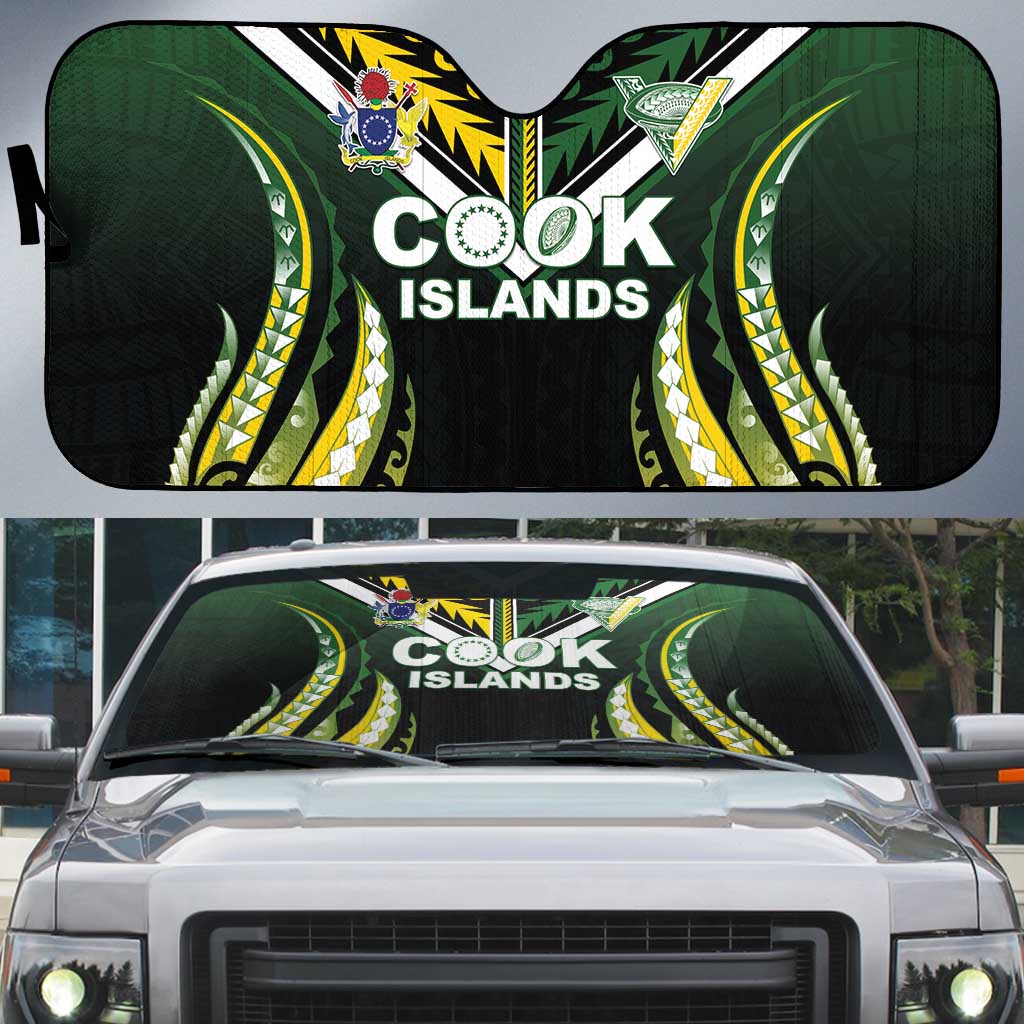 Cook Islands Rugby Auto Sun Shade Unique Style Black Version - Polynesian Pride