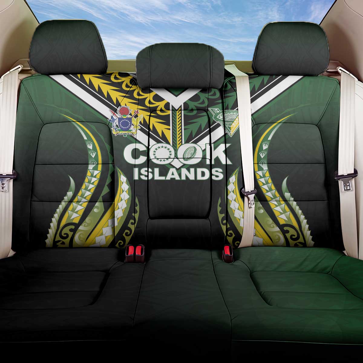 Cook Islands Rugby Back Car Seat Cover Unique Style Black Version - Polynesian Pride