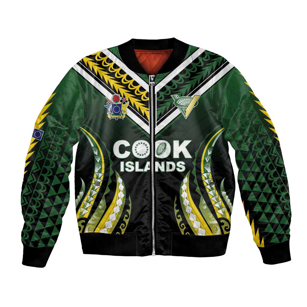 Custom Cook Islands Rugby Bomber Jacket Unique Style Black Version - Polynesian Pride