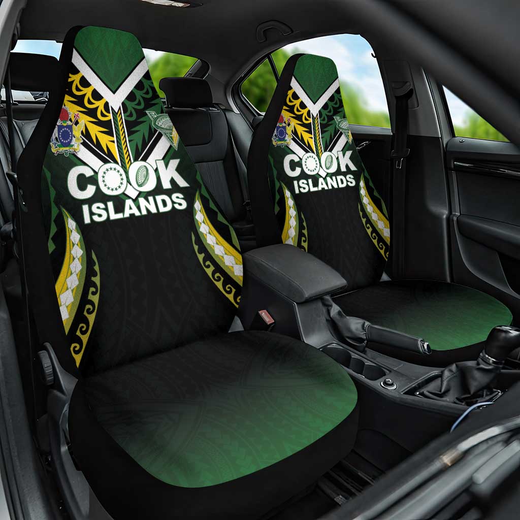 Cook Islands Rugby Car Seat Cover Unique Style Black Version - Polynesian Pride