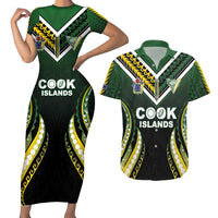Custom Cook Islands Rugby Couples Matching Short Sleeve Bodycon Dress and Hawaiian Shirt Unique Style Black Version - Polynesian Pride