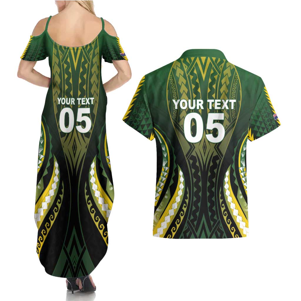 Custom Cook Islands Rugby Couples Matching Summer Maxi Dress and Hawaiian Shirt Unique Style Black Version - Polynesian Pride
