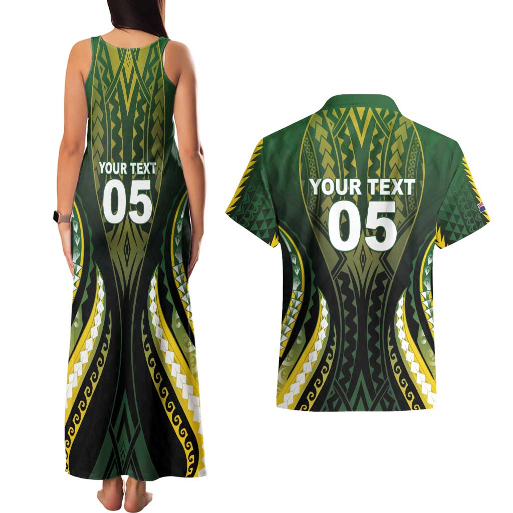 Custom Cook Islands Rugby Couples Matching Tank Maxi Dress and Hawaiian Shirt Unique Style Black Version - Polynesian Pride