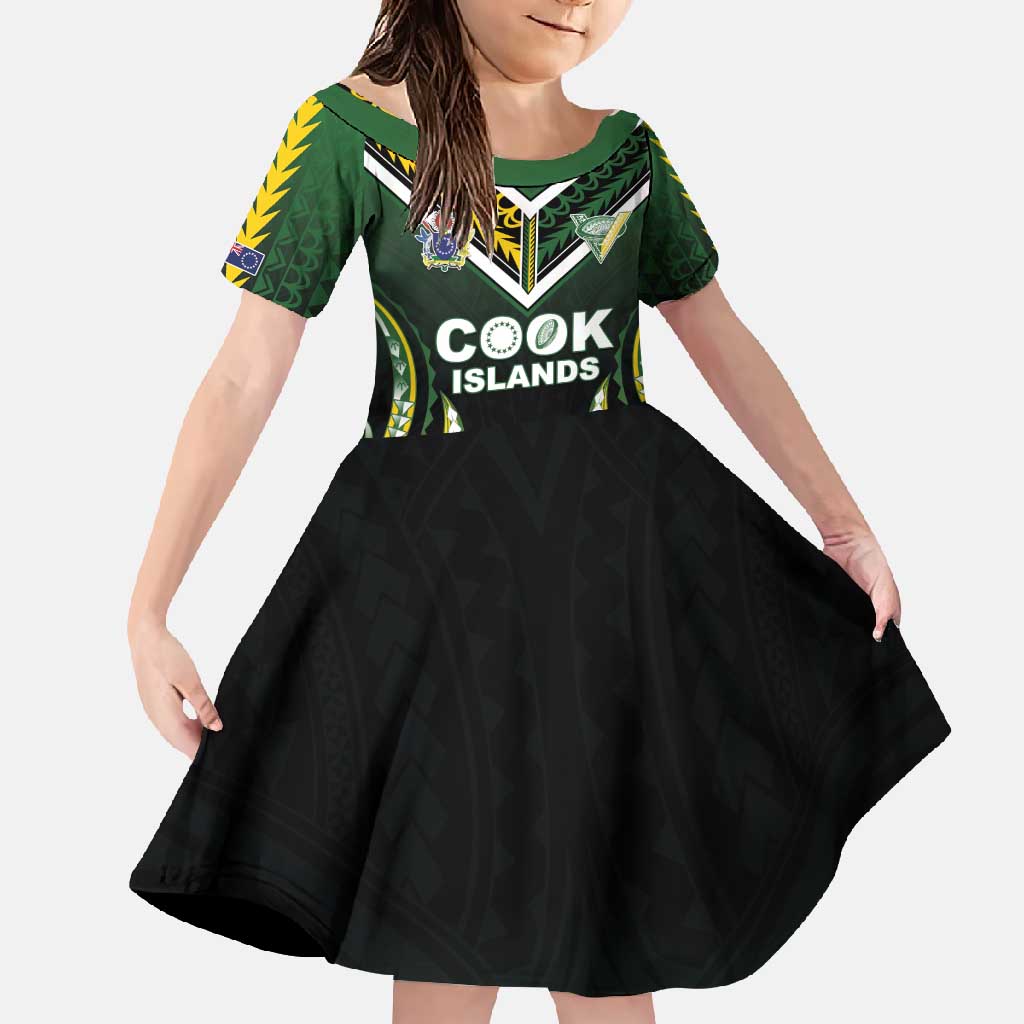 Custom Cook Islands Rugby Family Matching Mermaid Dress and Hawaiian Shirt Unique Style Black Version - Polynesian Pride