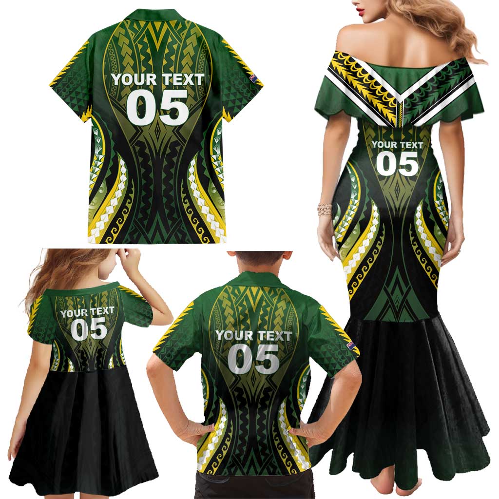 Custom Cook Islands Rugby Family Matching Mermaid Dress and Hawaiian Shirt Unique Style Black Version - Polynesian Pride