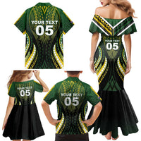 Custom Cook Islands Rugby Family Matching Mermaid Dress and Hawaiian Shirt Unique Style Black Version - Polynesian Pride