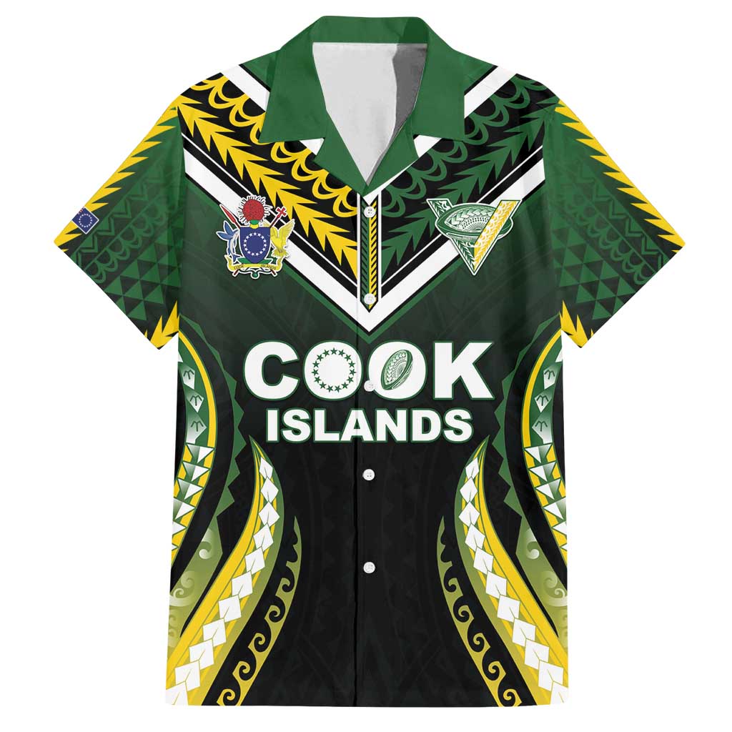 Custom Cook Islands Rugby Family Matching Off Shoulder Short Dress and Hawaiian Shirt Unique Style Black Version - Polynesian Pride