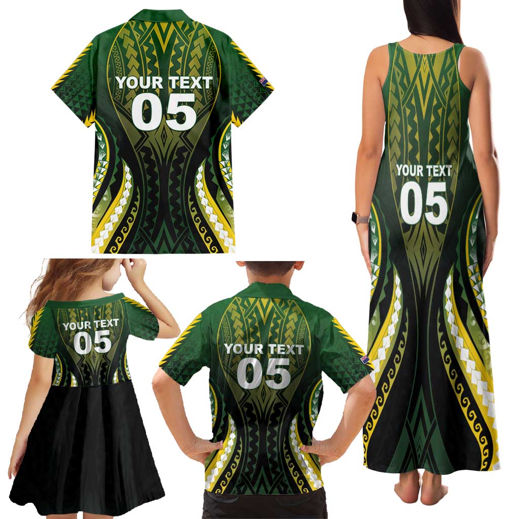 Custom Cook Islands Rugby Family Matching Tank Maxi Dress and Hawaiian Shirt Unique Style Black Version - Polynesian Pride