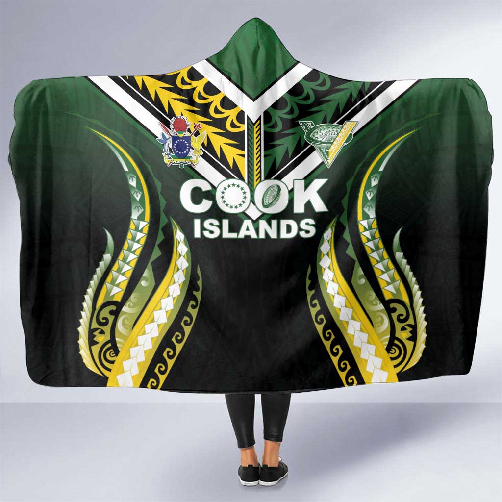 Cook Islands Rugby Hooded Blanket Unique Style Black Version - Polynesian Pride