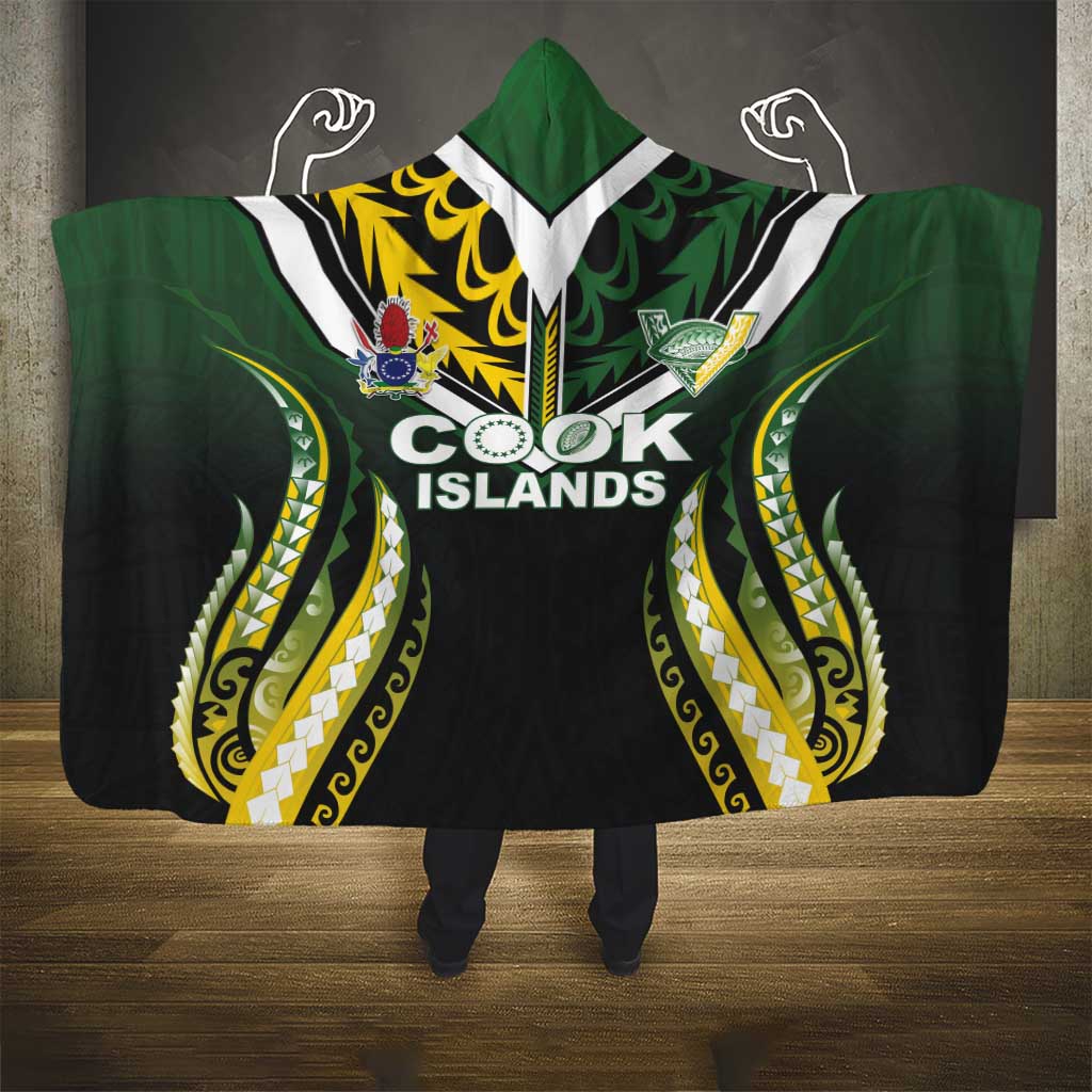 Cook Islands Rugby Hooded Blanket Unique Style Black Version - Polynesian Pride