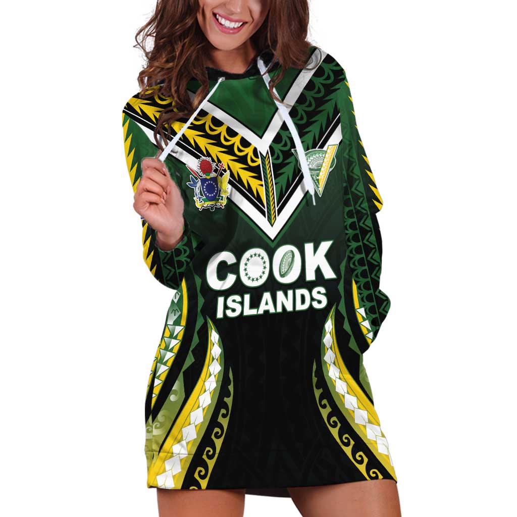 Custom Cook Islands Rugby Hoodie Dress Unique Style Black Version - Polynesian Pride