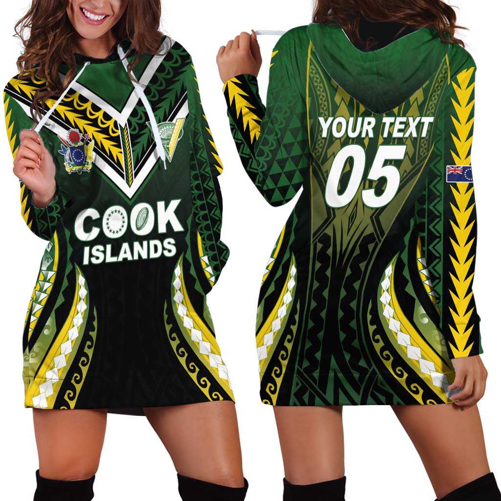 Custom Cook Islands Rugby Hoodie Dress Unique Style Black Version - Polynesian Pride