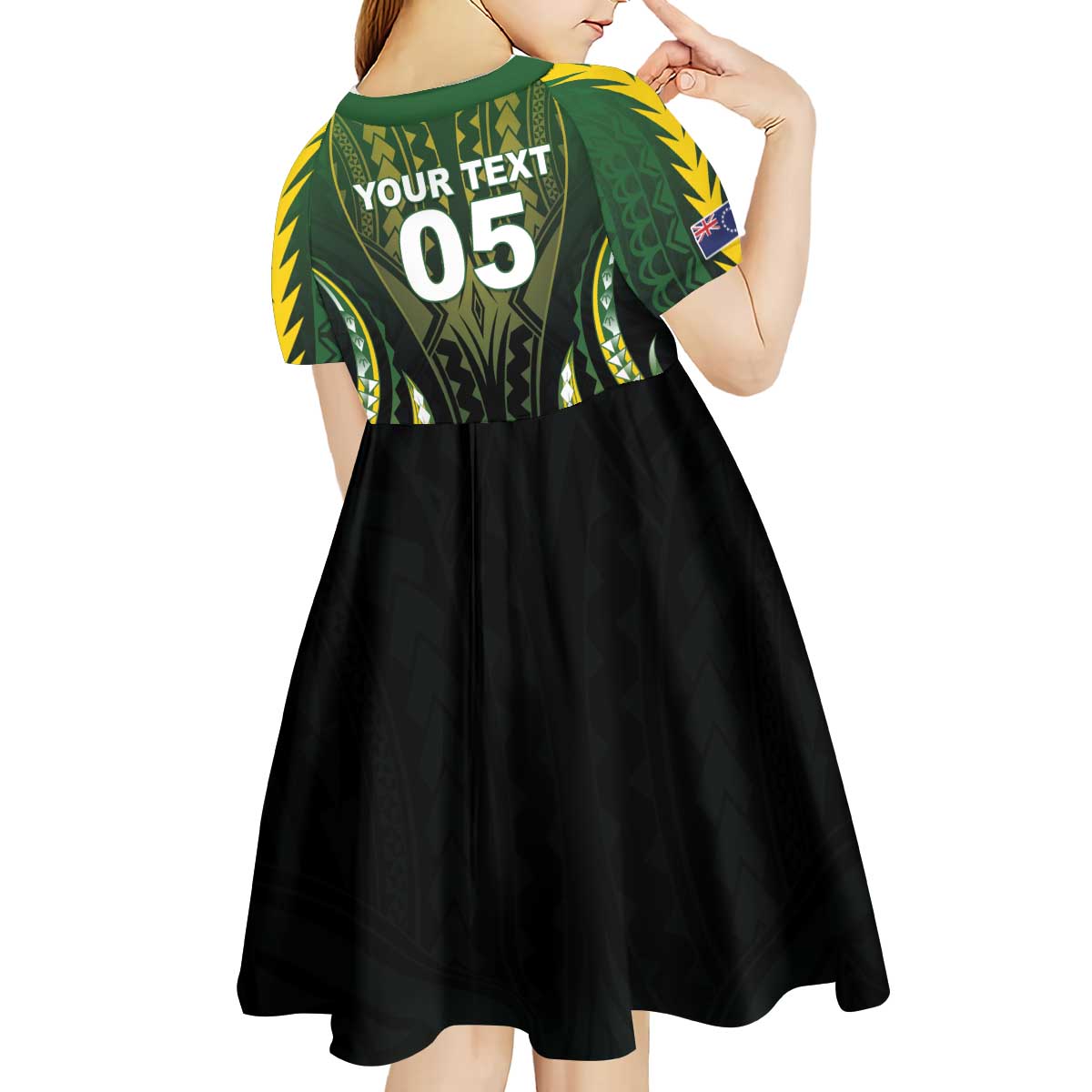 Custom Cook Islands Rugby Kid Short Sleeve Dress Unique Style Black Version - Polynesian Pride
