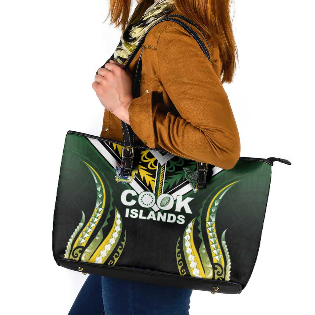 Cook Islands Rugby Leather Tote Bag Unique Style Black Version - Polynesian Pride
