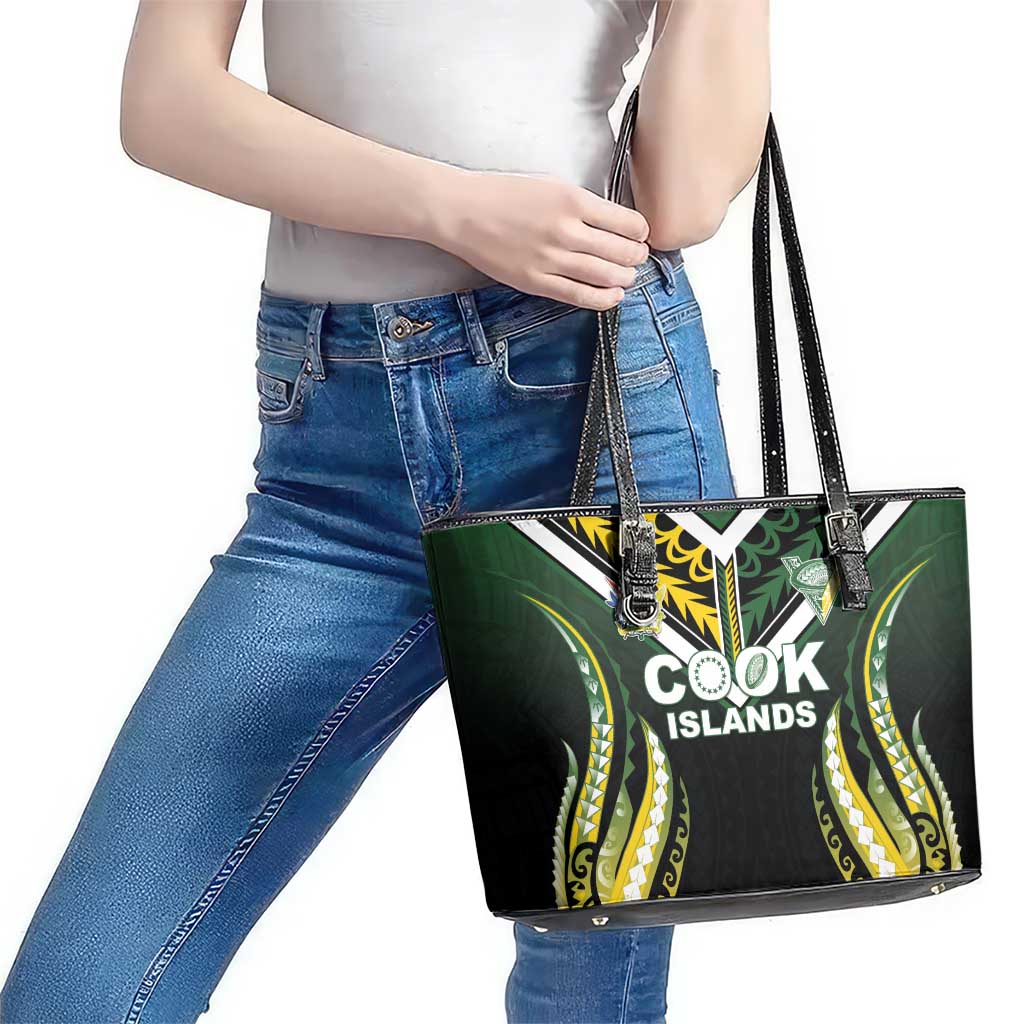 Cook Islands Rugby Leather Tote Bag Unique Style Black Version - Polynesian Pride