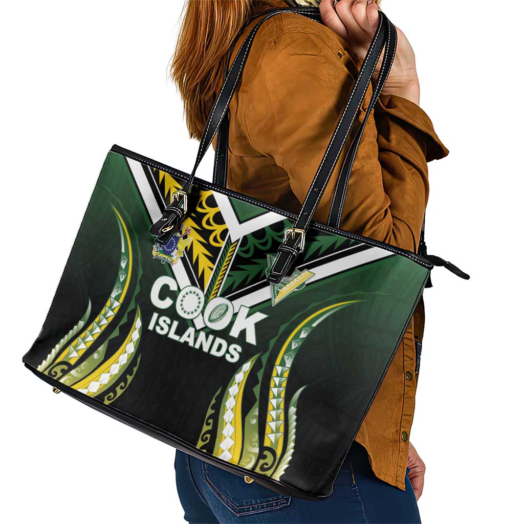Cook Islands Rugby Leather Tote Bag Unique Style Black Version - Polynesian Pride