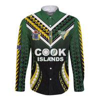 Custom Cook Islands Rugby Long Sleeve Button Shirt Unique Style Black Version - Polynesian Pride