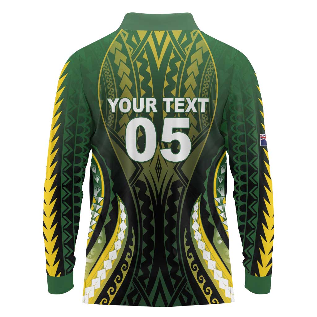 Custom Cook Islands Rugby Long Sleeve Polo Shirt Unique Style Black Version - Polynesian Pride