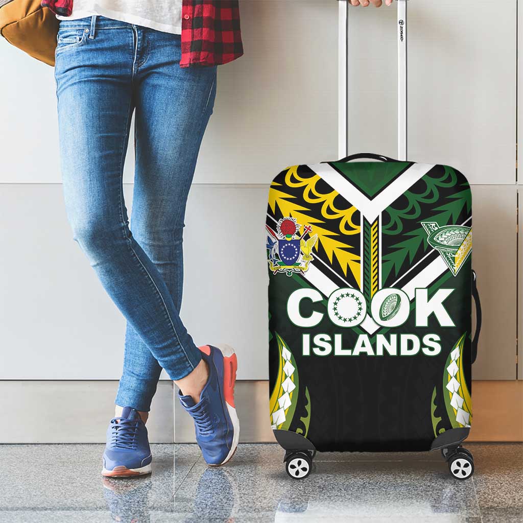 Cook Islands Rugby Luggage Cover Unique Style Black Version - Polynesian Pride