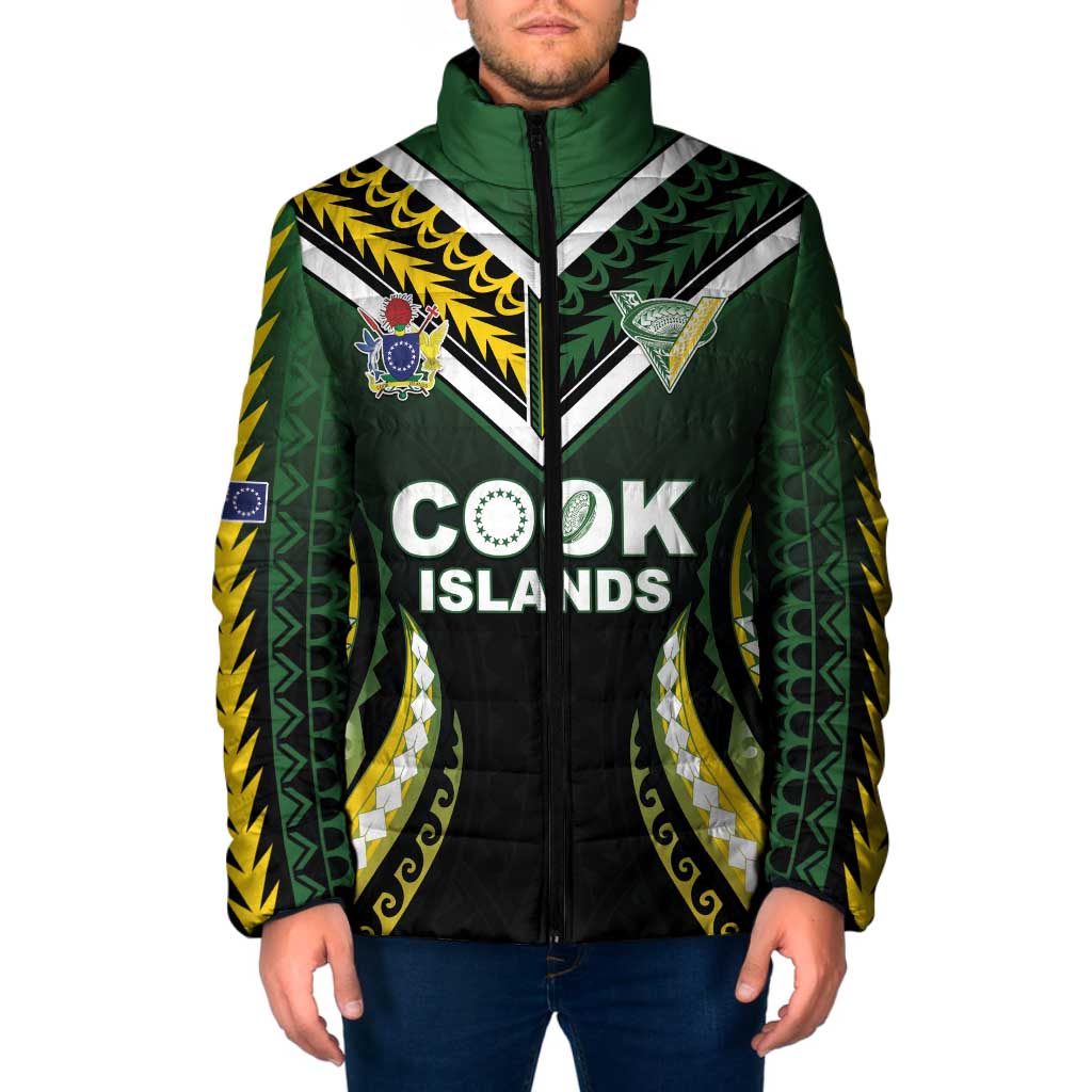 Custom Cook Islands Rugby Padded Jacket Unique Style Black Version - Polynesian Pride
