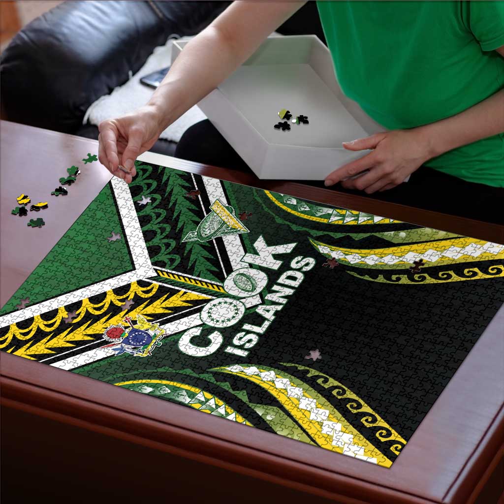 Cook Islands Rugby Puzzle Unique Style Black Version - Polynesian Pride
