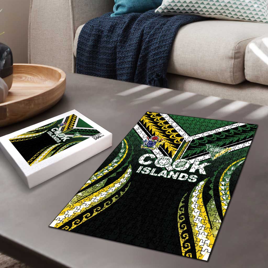 Cook Islands Rugby Puzzle Unique Style Black Version - Polynesian Pride