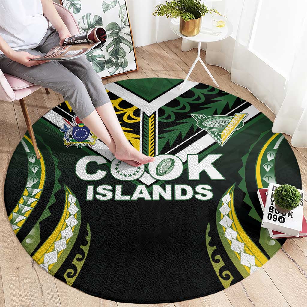 Cook Islands Rugby Round Carpet Unique Style Black Version - Polynesian Pride
