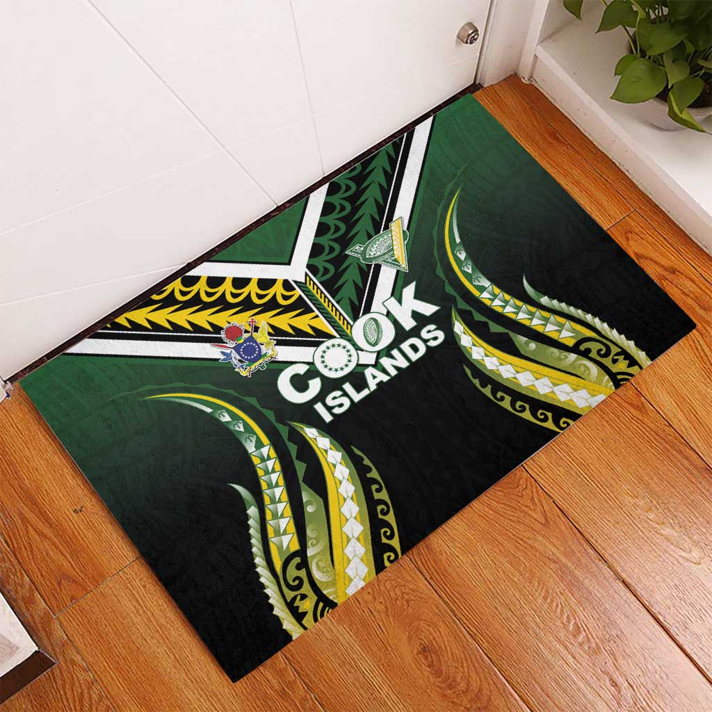 Cook Islands Rugby Rubber Doormat Unique Style Black Version - Polynesian Pride