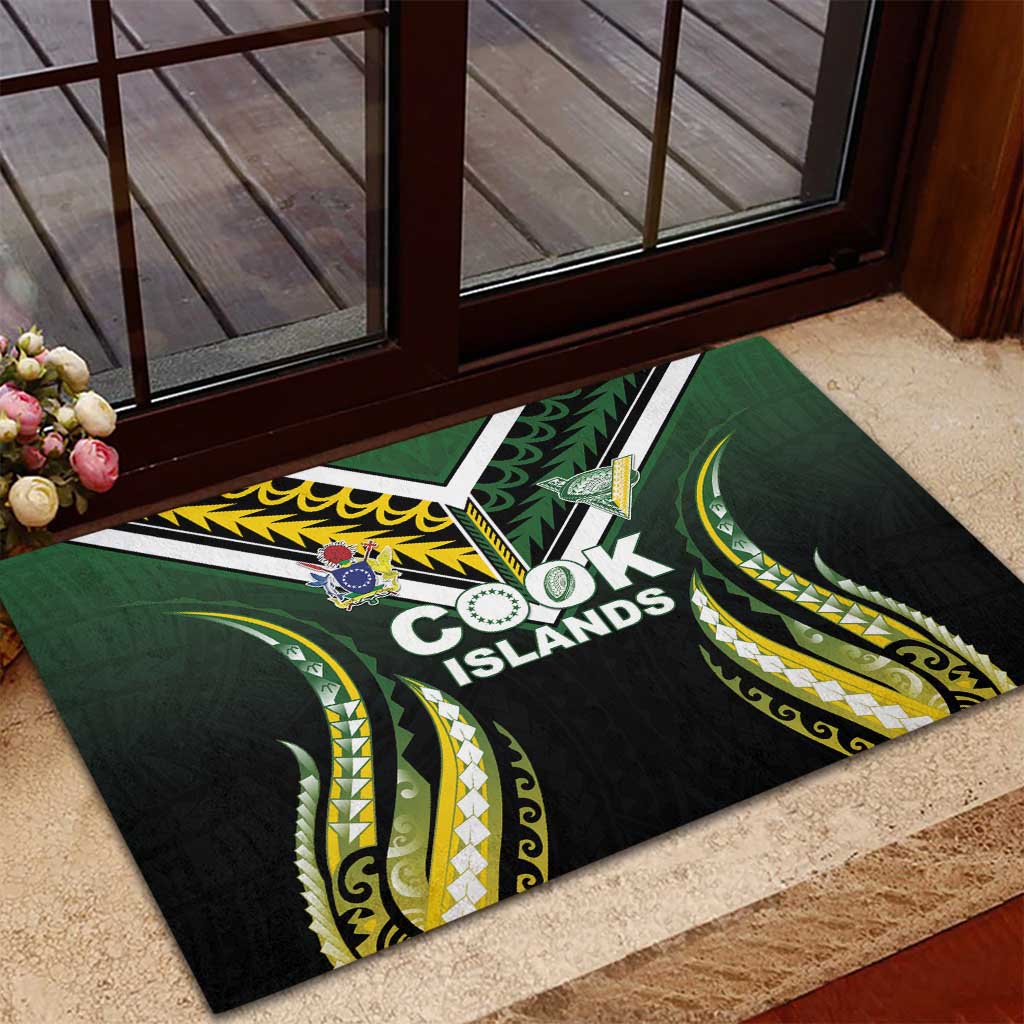Cook Islands Rugby Rubber Doormat Unique Style Black Version - Polynesian Pride