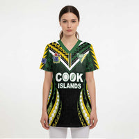 Custom Cook Islands Rugby Scrub Top Unique Style Black Version - Polynesian Pride
