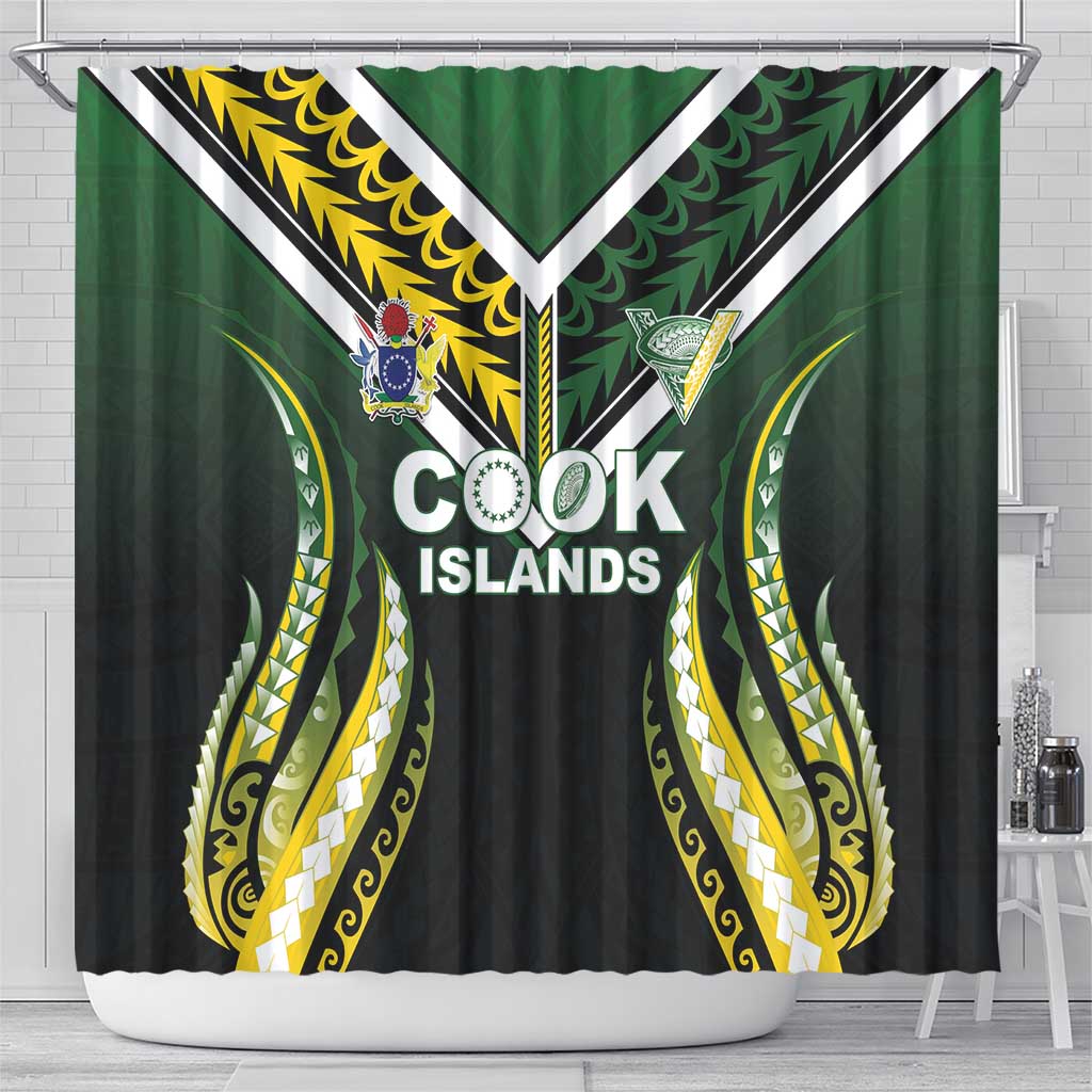 Cook Islands Rugby Shower Curtain Unique Style Black Version - Polynesian Pride