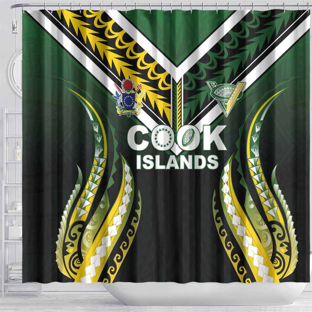 Cook Islands Rugby Shower Curtain Unique Style Black Version - Polynesian Pride