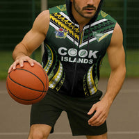 Custom Cook Islands Rugby Sleeveless Zip Hoodie Unique Style Black Version - Polynesian Pride