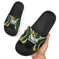 Cook Islands Rugby Slide Sandals Unique Style Black Version - Polynesian Pride