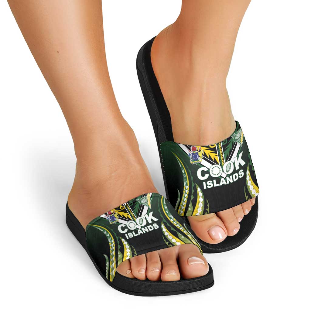 Cook Islands Rugby Slide Sandals Unique Style Black Version - Polynesian Pride