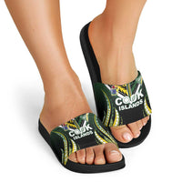 Cook Islands Rugby Slide Sandals Unique Style Black Version - Polynesian Pride
