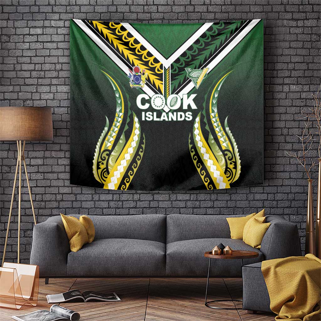 Cook Islands Rugby Tapestry Unique Style Black Version - Polynesian Pride