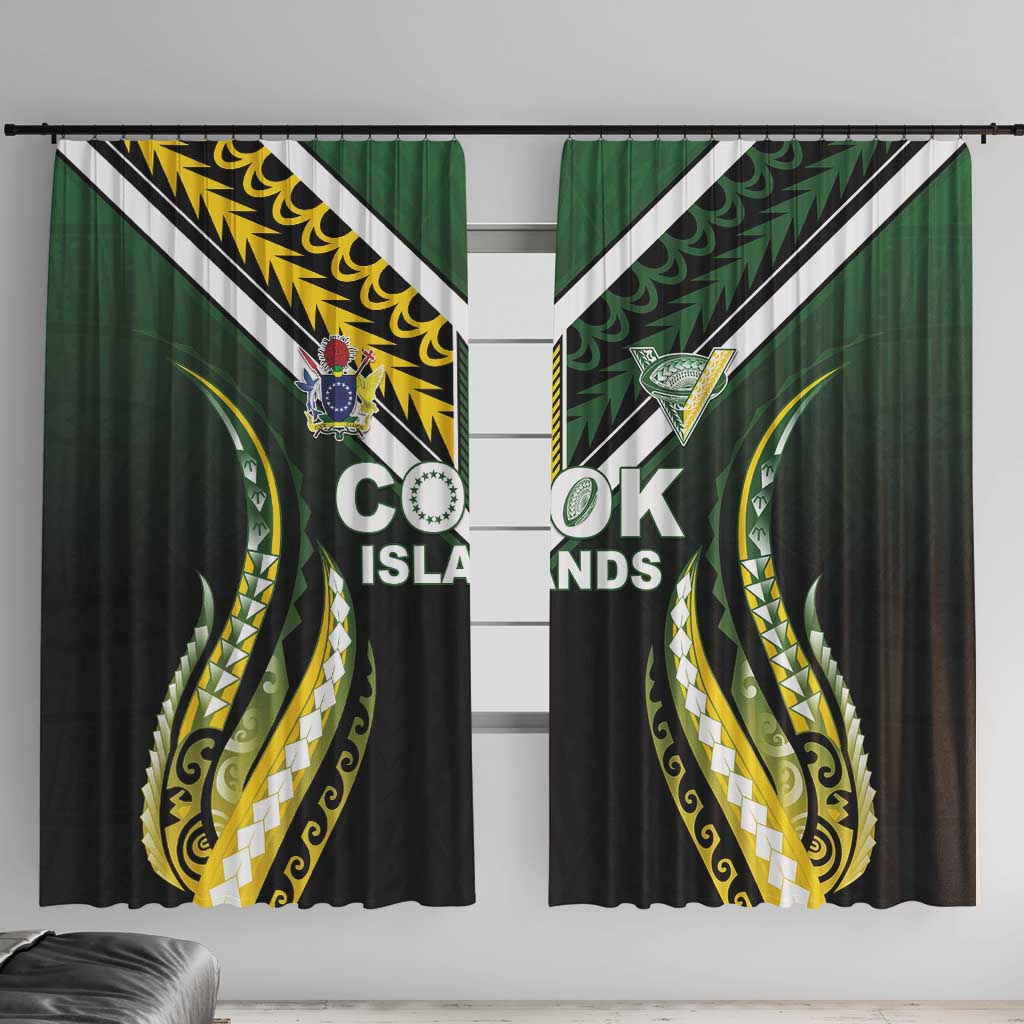 Cook Islands Rugby Window Curtain Unique Style Black Version - Polynesian Pride