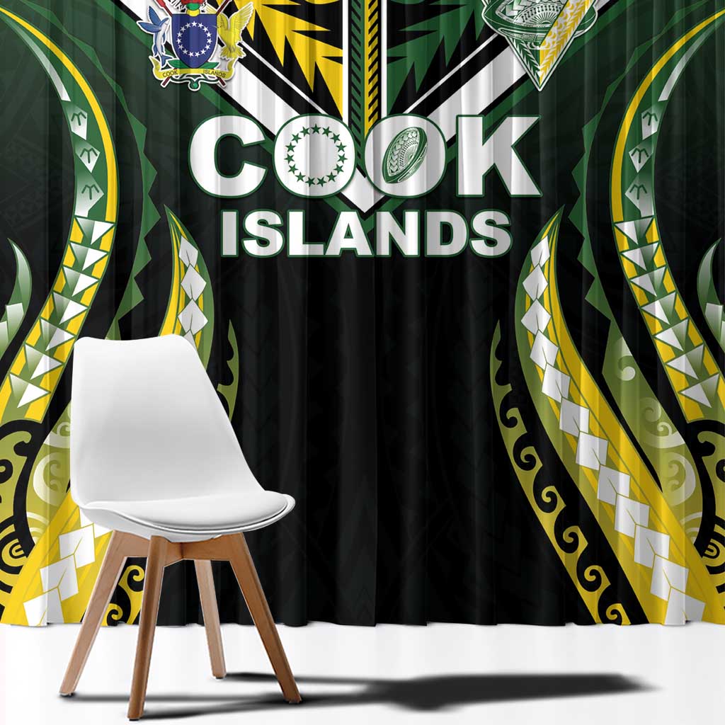 Cook Islands Rugby Window Curtain Unique Style Black Version - Polynesian Pride
